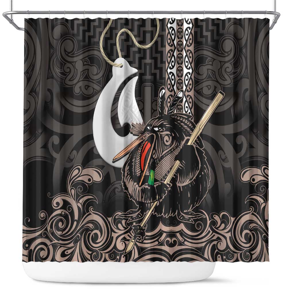 Aotearoa Hei Matau Shower Curtain Haka Kiwi Mix Maori Mangopare LT14 Black - Polynesian Pride