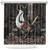 Aotearoa Hei Matau Shower Curtain Haka Kiwi Mix Maori Mangopare LT14 Black - Polynesian Pride