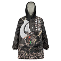 Aotearoa Hei Matau Wearable Blanket Hoodie Haka Kiwi Mix Maori Mangopare LT14 One Size Black - Polynesian Pride