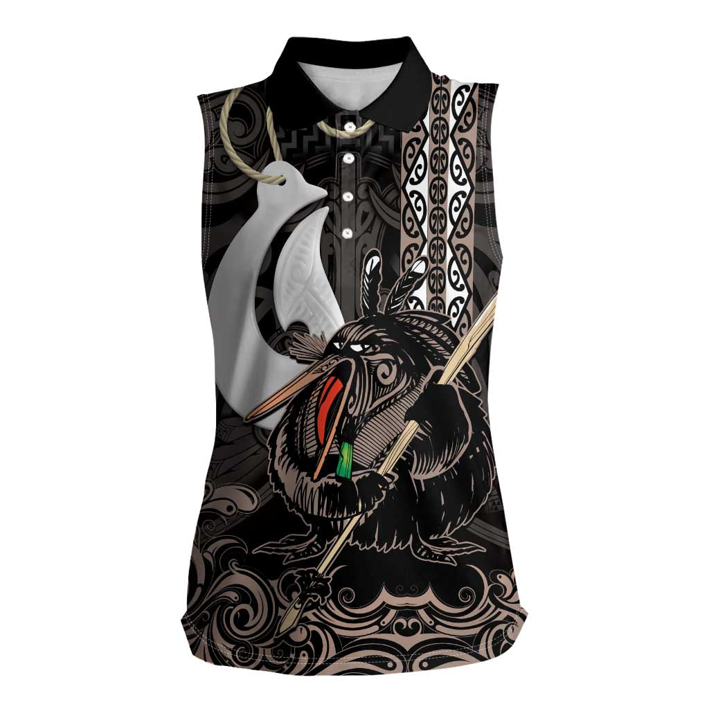 Aotearoa Hei Matau Women Sleeveless Polo Shirt Haka Kiwi Mix Maori Mangopare LT14 Female Black - Polynesian Pride