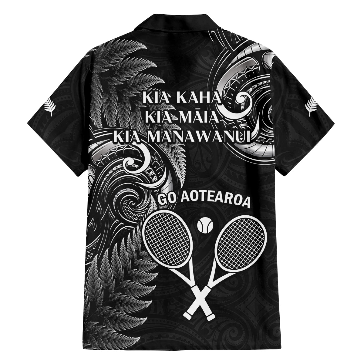 New Zealand Tiki Tennis Family Matching Off Shoulder Short Dress and Hawaiian Shirt 2024 Aotearoa Tenehi Maori Silver Fern - Black LT14 - Polynesian Pride