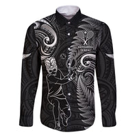 New Zealand Tiki Tennis Family Matching Summer Maxi Dress and Hawaiian Shirt 2024 Aotearoa Tenehi Maori Silver Fern - Black LT14 Dad's Shirt - Long Sleeve Black - Polynesian Pride