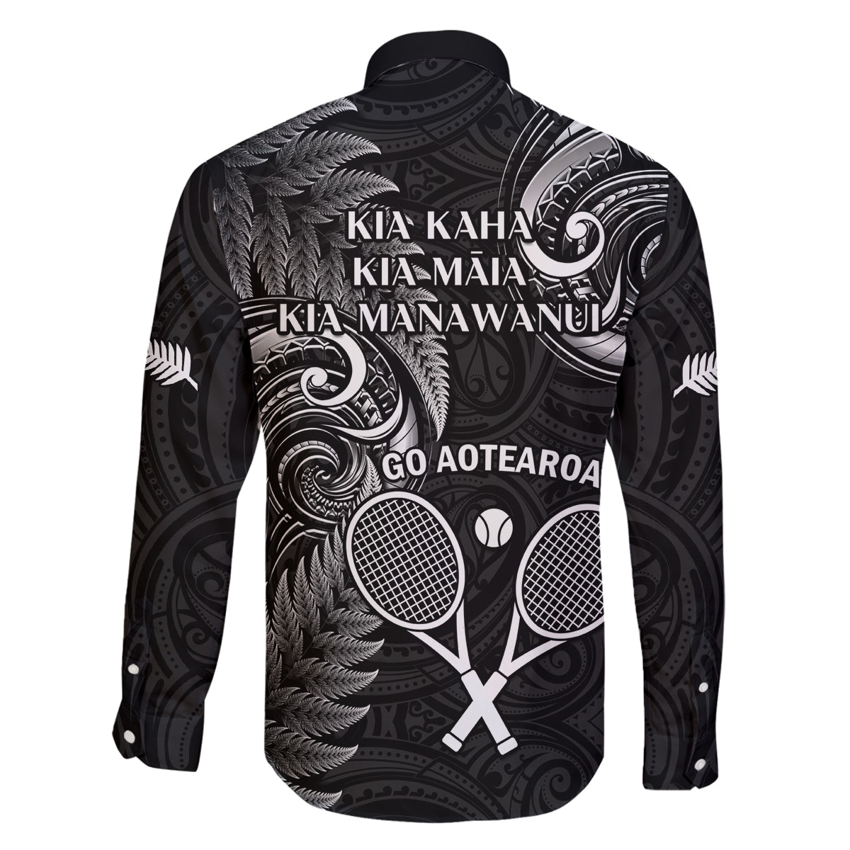 New Zealand Tiki Tennis Family Matching Summer Maxi Dress and Hawaiian Shirt 2024 Aotearoa Tenehi Maori Silver Fern - Black LT14 - Polynesian Pride