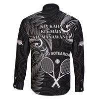 New Zealand Tiki Tennis Family Matching Summer Maxi Dress and Hawaiian Shirt 2024 Aotearoa Tenehi Maori Silver Fern - Black LT14 - Polynesian Pride
