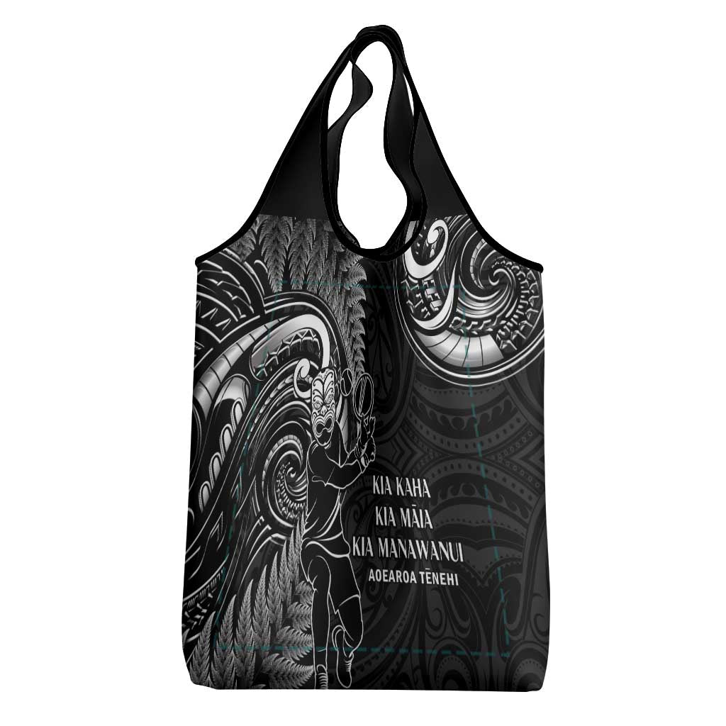 New Zealand Tiki Tennis Grocery Bag Aotearoa Tenehi Maori Silver Fern - Black LT14 - Polynesian Pride