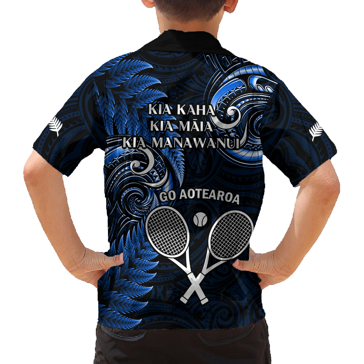 New Zealand Tiki Tennis Family Matching Puletasi and Hawaiian Shirt 2024 Aotearoa Tenehi Maori Silver Fern - Blue LT14 - Polynesian Pride