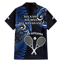 New Zealand Tiki Tennis Family Matching Short Sleeve Bodycon Dress and Hawaiian Shirt 2024 Aotearoa Tenehi Maori Silver Fern - Blue LT14 - Polynesian Pride