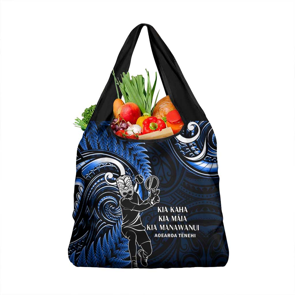 New Zealand Tiki Tennis Grocery Bag Aotearoa Tenehi Maori Silver Fern - Blue LT14 1-pack One Size Blue - Polynesian Pride