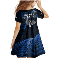 Custom New Zealand Tiki Tennis Family Matching Mermaid Dress and Hawaiian Shirt 2024 Aotearoa Tenehi Maori Silver Fern - Blue LT14 - Polynesian Pride