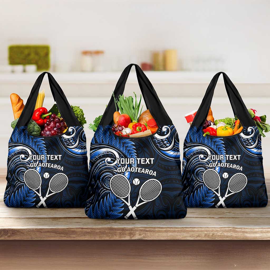 Custom New Zealand Tiki Tennis Grocery Bag Aotearoa Tenehi Maori Silver Fern - Blue LT14 3-pack One Size Blue - Polynesian Pride