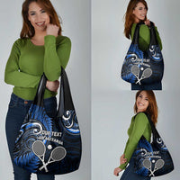 Custom New Zealand Tiki Tennis Grocery Bag Aotearoa Tenehi Maori Silver Fern - Blue LT14 - Polynesian Pride