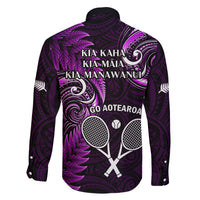 New Zealand Tiki Tennis Family Matching Off Shoulder Long Sleeve Dress and Hawaiian Shirt 2024 Aotearoa Tenehi Maori Silver Fern - Purple LT14 - Polynesian Pride