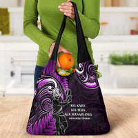 New Zealand Tiki Tennis Grocery Bag Aotearoa Tenehi Maori Silver Fern - Purple LT14 - Polynesian Pride