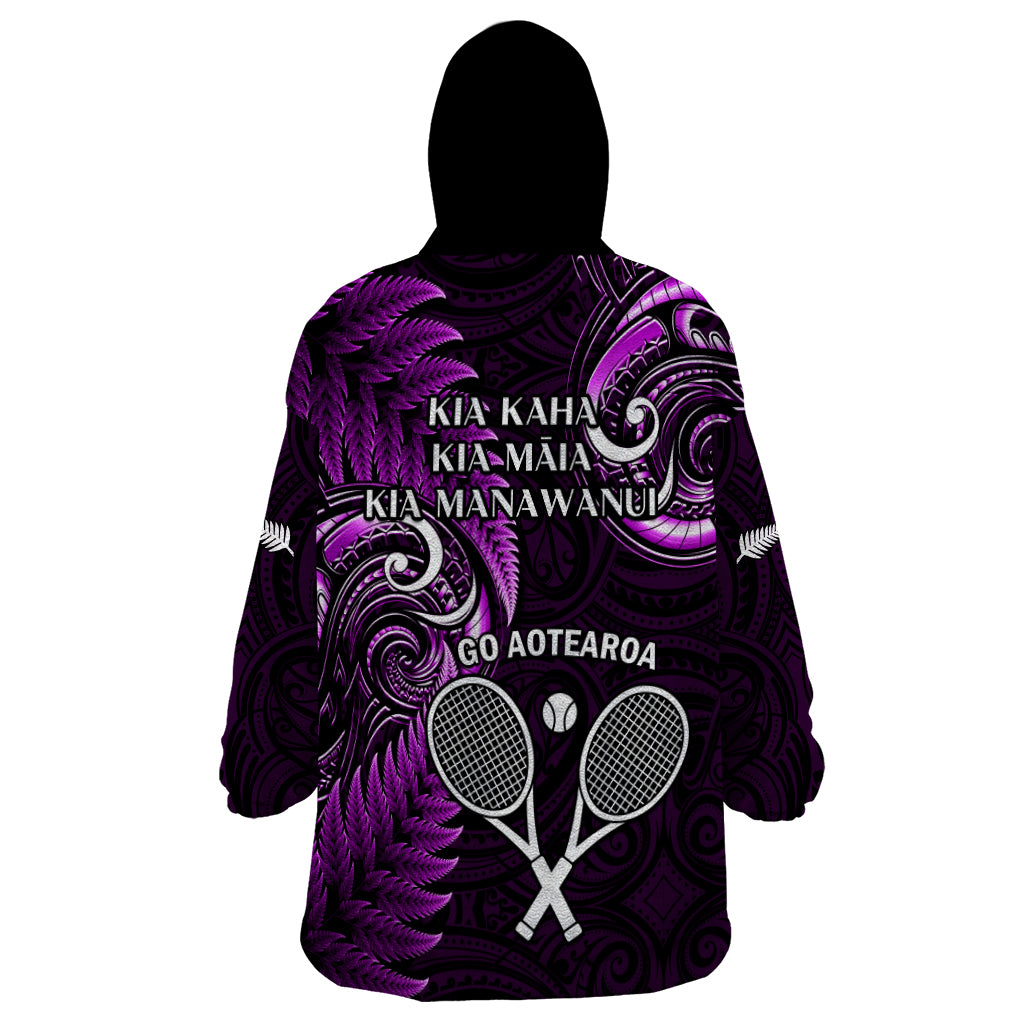 New Zealand Tiki Tennis Wearable Blanket Hoodie 2024 Aotearoa Tenehi Maori Silver Fern - Purple LT14 - Polynesian Pride