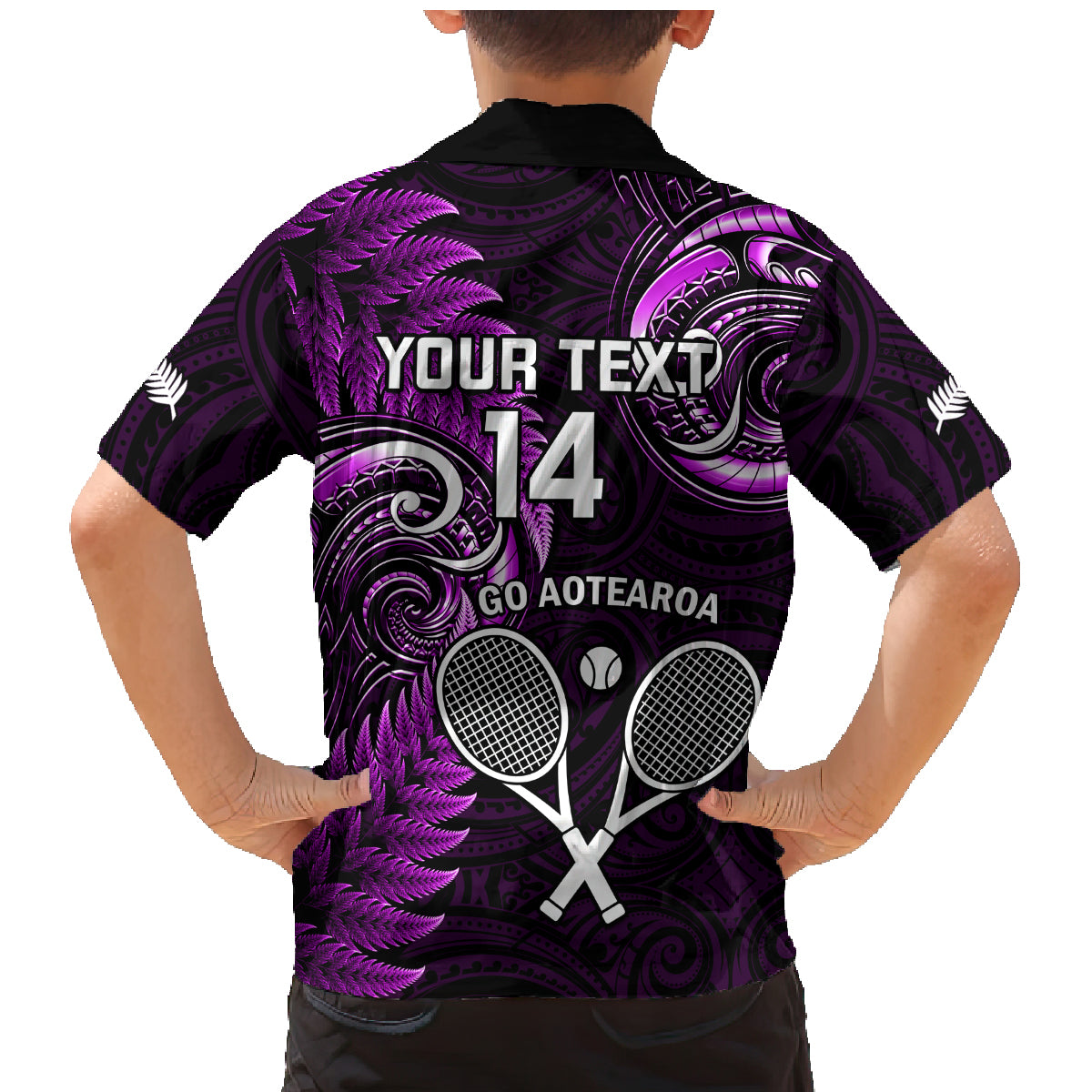 Custom New Zealand Tiki Tennis Family Matching Mermaid Dress and Hawaiian Shirt 2024 Aotearoa Tenehi Maori Silver Fern - Purple LT14 - Polynesian Pride