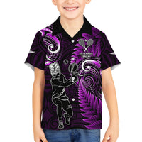 Custom New Zealand Tiki Tennis Family Matching Off Shoulder Short Dress and Hawaiian Shirt 2024 Aotearoa Tenehi Maori Silver Fern - Purple LT14 Son's Shirt Purple - Polynesian Pride