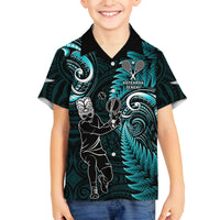 New Zealand Tiki Tennis Family Matching Off Shoulder Maxi Dress and Hawaiian Shirt 2024 Aotearoa Tenehi Maori Silver Fern - Turquoise LT14 Son's Shirt Turquoise - Polynesian Pride