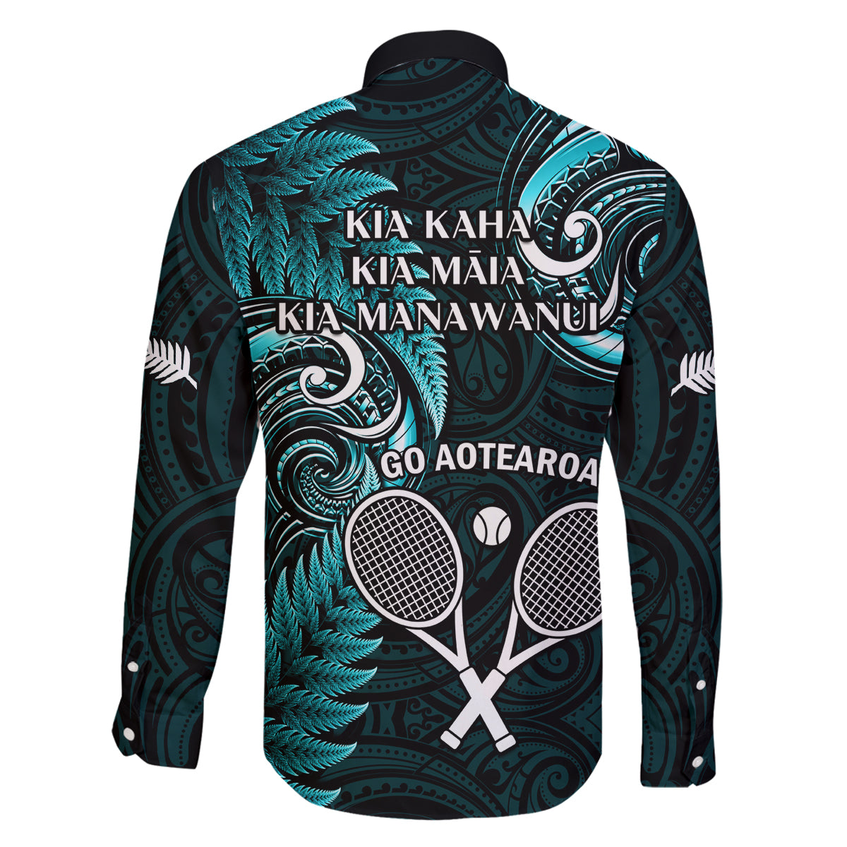 New Zealand Tiki Tennis Family Matching Off Shoulder Short Dress and Hawaiian Shirt 2024 Aotearoa Tenehi Maori Silver Fern - Turquoise LT14 - Polynesian Pride
