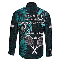 New Zealand Tiki Tennis Family Matching Off Shoulder Short Dress and Hawaiian Shirt 2024 Aotearoa Tenehi Maori Silver Fern - Turquoise LT14 - Polynesian Pride