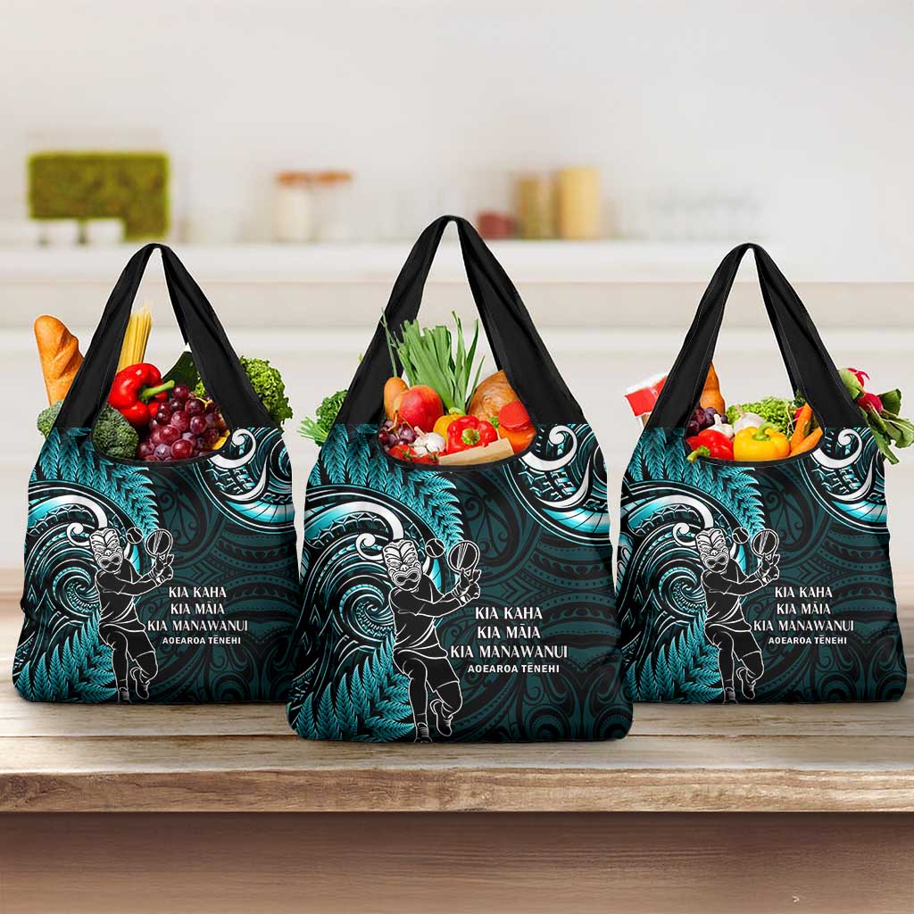 New Zealand Tiki Tennis Grocery Bag Aotearoa Tenehi Maori Silver Fern - Turquoise LT14 3-pack One Size Turquoise - Polynesian Pride