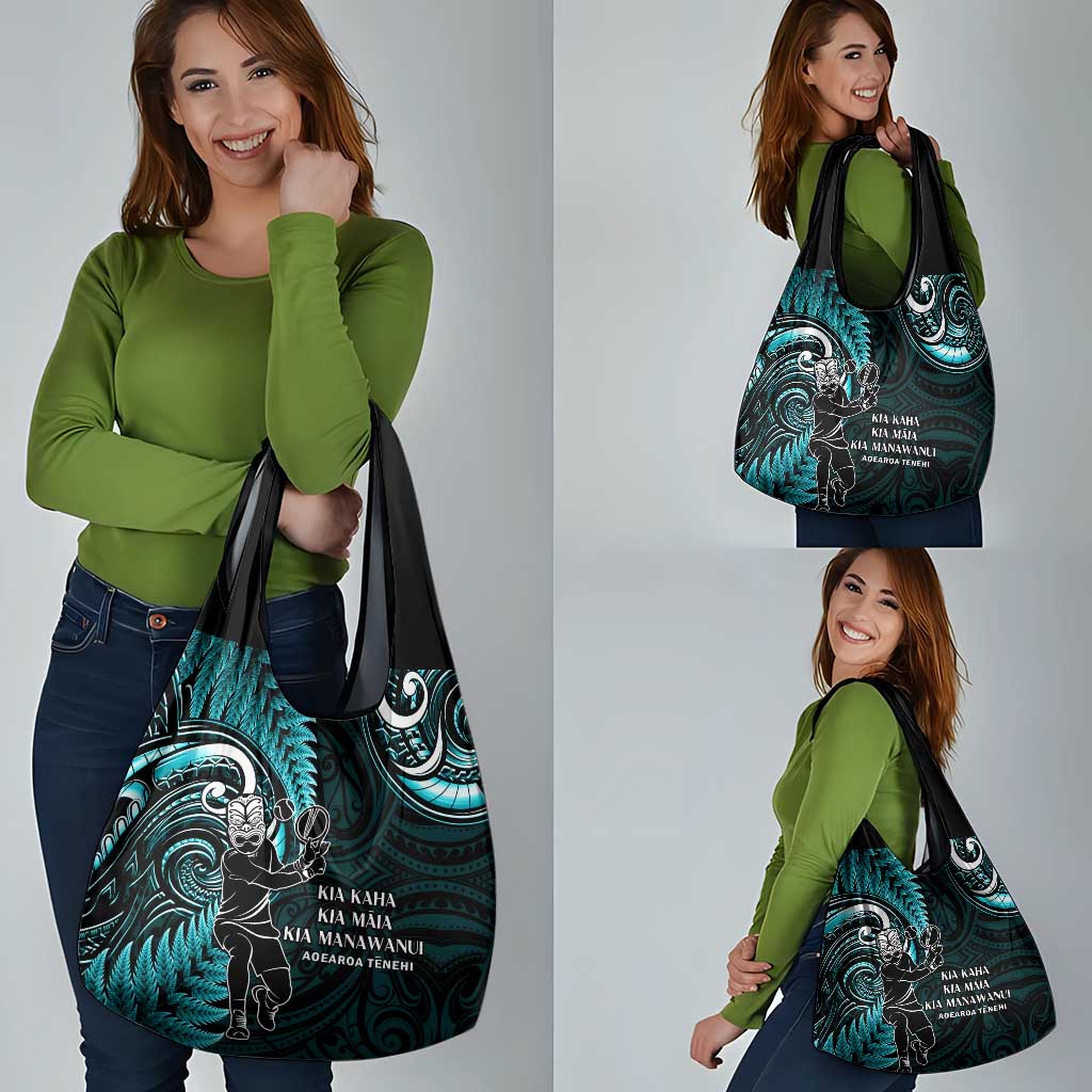 New Zealand Tiki Tennis Grocery Bag Aotearoa Tenehi Maori Silver Fern - Turquoise LT14 - Polynesian Pride