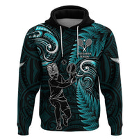 New Zealand Tiki Tennis Zip Hoodie 2024 Aotearoa Tenehi Maori Silver Fern - Turquoise LT14 Pullover Hoodie Turquoise - Polynesian Pride