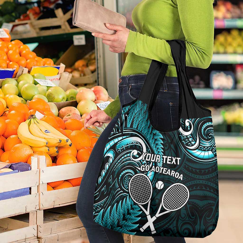 Custom New Zealand Tiki Tennis Grocery Bag Aotearoa Tenehi Maori Silver Fern - Turquoise LT14 - Polynesian Pride