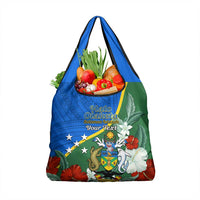 Personalised Halo Olaketa Solomon Islands Grocery Bag Coat Of Arms With Tropical Flowers LT14 1-pack One Size Green - Polynesian Pride