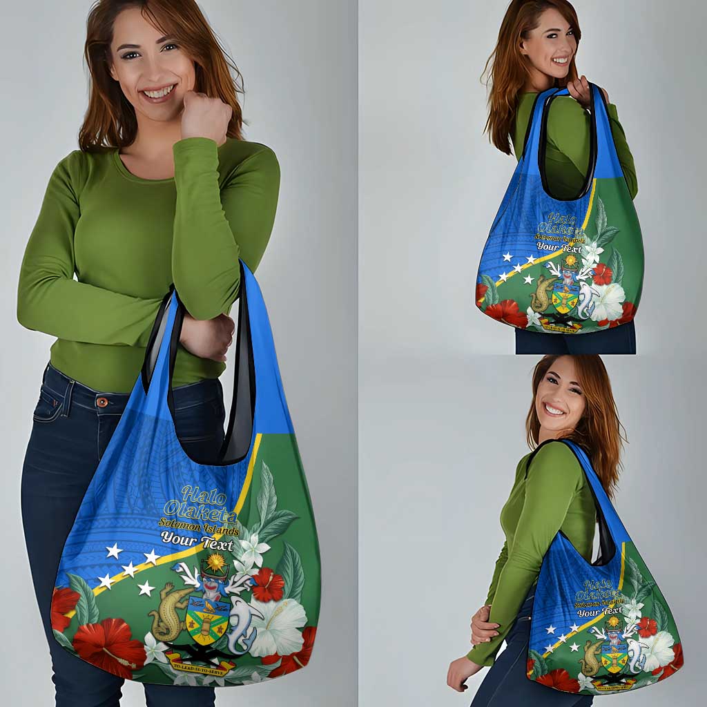 Personalised Halo Olaketa Solomon Islands Grocery Bag Coat Of Arms With Tropical Flowers LT14 - Polynesian Pride