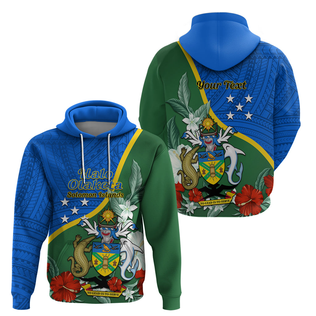 Personalised Halo Olaketa Solomon Islands Zip Hoodie Coat Of Arms With Tropical Flowers Flag Style LT14 - Polynesian Pride