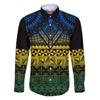 Halo Olaketa Solomon Islands Family Matching Off Shoulder Short Dress and Hawaiian Shirt Melanesian Tribal Pattern Gradient Version LT14 Dad's Shirt - Long Sleeve Black - Polynesian Pride