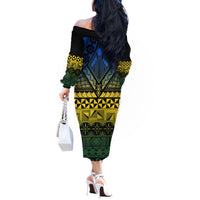 Halo Olaketa Solomon Islands Off The Shoulder Long Sleeve Dress Melanesian Tribal Pattern Gradient Version LT14 - Polynesian Pride