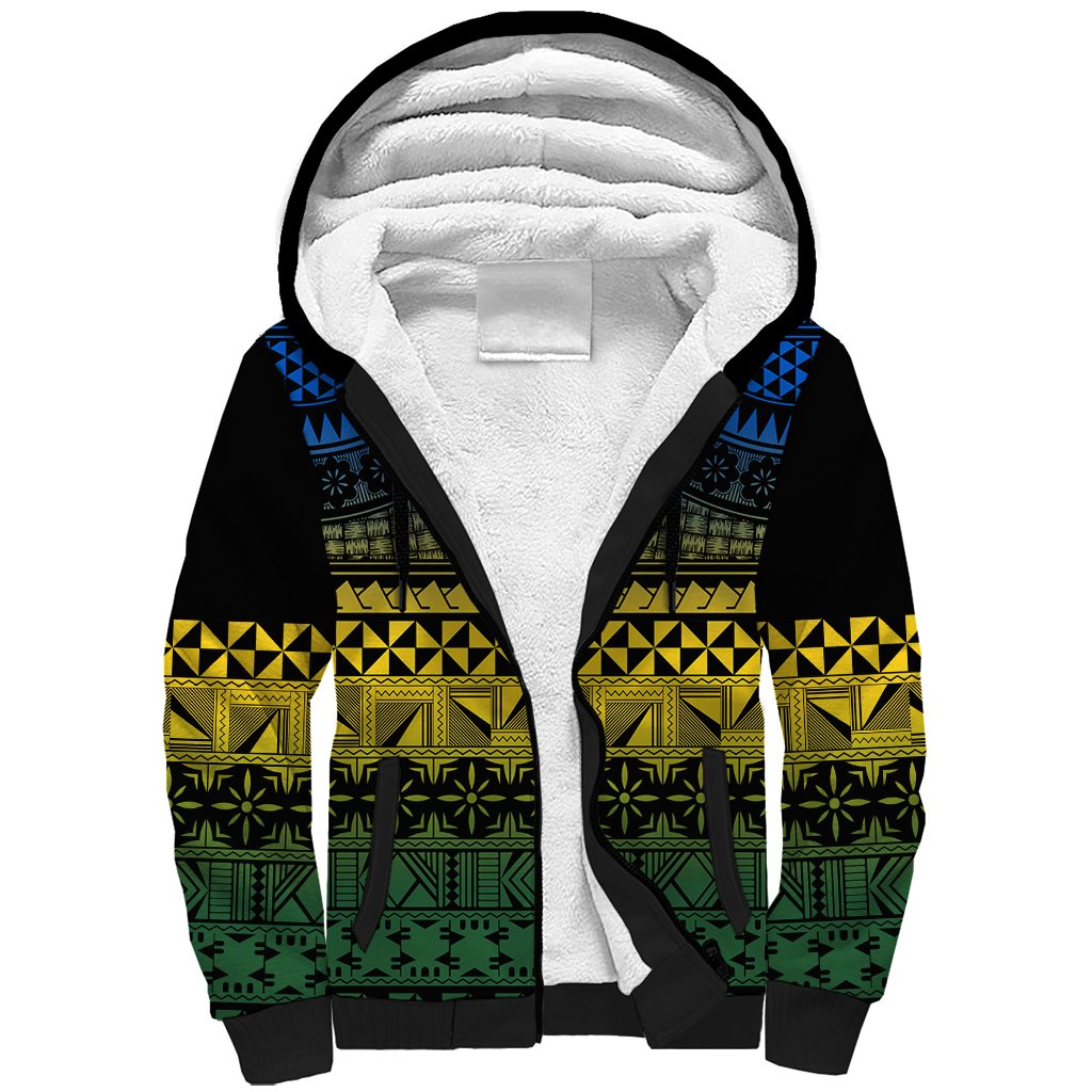 Halo Olaketa Solomon Islands Sherpa Hoodie Melanesian Tribal Pattern Gradient Version LT14 Unisex Black - Polynesian Pride