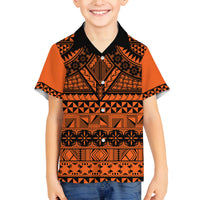 Halo Olaketa Solomon Islands Family Matching Tank Maxi Dress and Hawaiian Shirt Melanesian Tribal Pattern Orange Version LT14 Son's Shirt Orange - Polynesian Pride