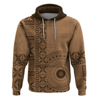 Fakaalofa Lahi Atu Niue Zip Hoodie Vintage Hiapo Pattern Brown Version LT14 Pullover Hoodie Brown - Polynesian Pride