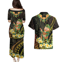 Hawaii Saint Patrick's Day Couples Matching Puletasi and Hawaiian Shirt Ukulele Leprechaun Hau'Oli Maoli Oe! LT14 - Polynesian Pride