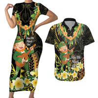 Hawaii Saint Patrick's Day Couples Matching Short Sleeve Bodycon Dress and Hawaiian Shirt Ukulele Leprechaun Hau'Oli Maoli Oe! LT14 Reggae - Polynesian Pride