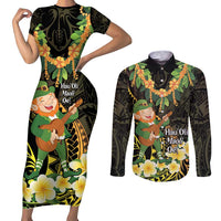 Hawaii Saint Patrick's Day Couples Matching Short Sleeve Bodycon Dress and Long Sleeve Button Shirt Ukulele Leprechaun Hau'Oli Maoli Oe! LT14 Reggae - Polynesian Pride
