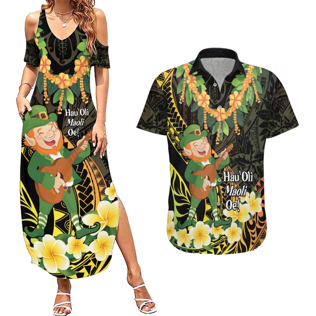 Hawaii Saint Patrick's Day Couples Matching Summer Maxi Dress and Hawaiian Shirt Ukulele Leprechaun Hau'Oli Maoli Oe! LT14 Reggae - Polynesian Pride