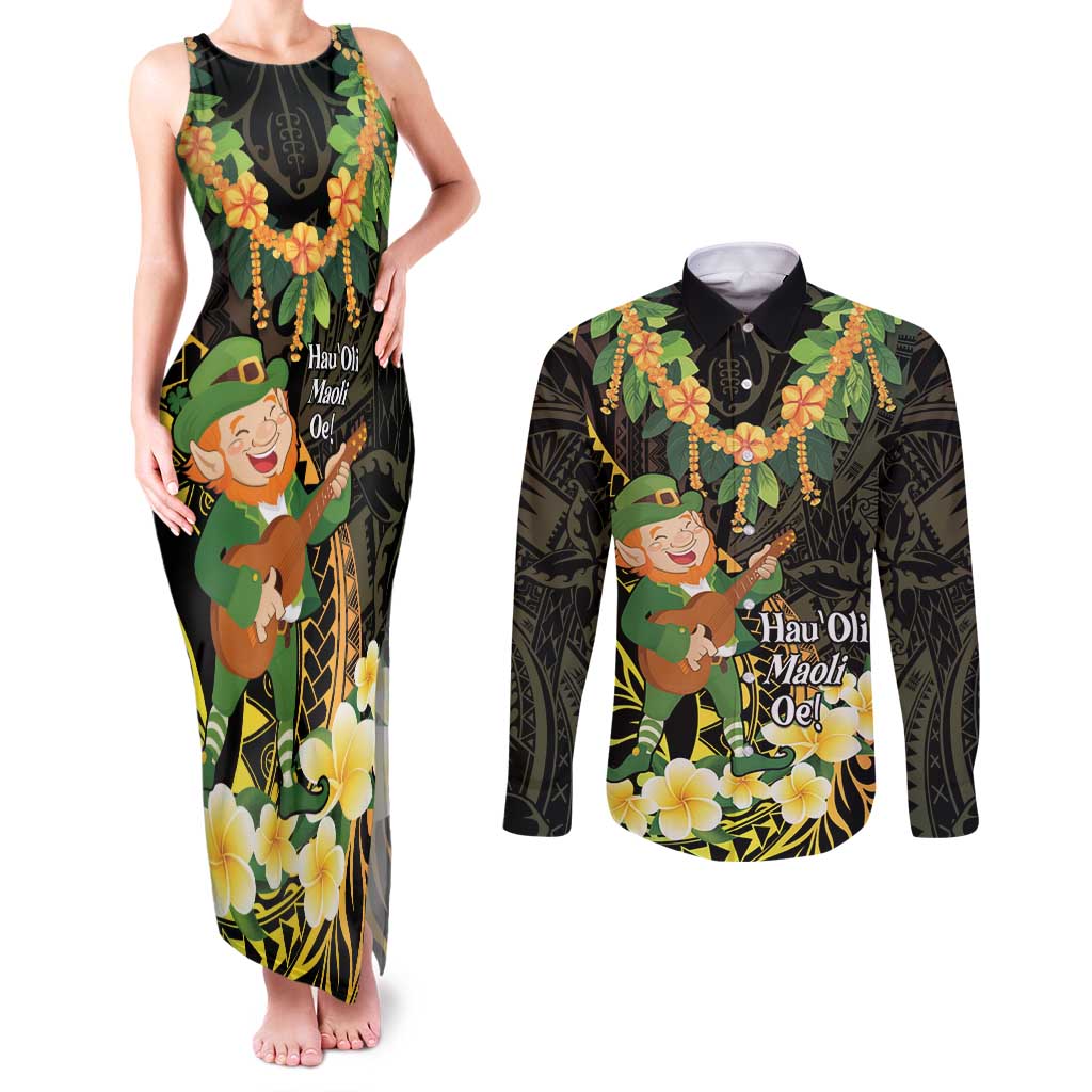 Hawaii Saint Patrick's Day Couples Matching Tank Maxi Dress and Long Sleeve Button Shirt Ukulele Leprechaun Hau'Oli Maoli Oe! LT14 Reggae - Polynesian Pride