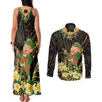 Hawaii Saint Patrick's Day Couples Matching Tank Maxi Dress and Long Sleeve Button Shirt Ukulele Leprechaun Hau'Oli Maoli Oe! LT14 - Polynesian Pride