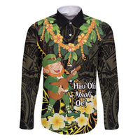 Hawaii Saint Patrick's Day Family Matching Mermaid Dress and Hawaiian Shirt Ukulele Leprechaun Hau'Oli Maoli Oe! LT14 Dad's Shirt - Long Sleeve Reggae - Polynesian Pride