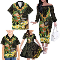 Hawaii Saint Patrick's Day Family Matching Off The Shoulder Long Sleeve Dress and Hawaiian Shirt Ukulele Leprechaun Hau'Oli Maoli Oe! LT14 - Polynesian Pride