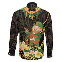 Hawaii Saint Patrick's Day Family Matching Off The Shoulder Long Sleeve Dress and Hawaiian Shirt Ukulele Leprechaun Hau'Oli Maoli Oe! LT14 - Polynesian Pride