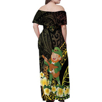 Hawaii Saint Patrick's Day Family Matching Off Shoulder Maxi Dress and Hawaiian Shirt Ukulele Leprechaun Hau'Oli Maoli Oe! LT14 - Polynesian Pride