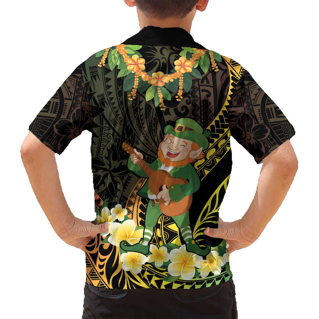 Hawaii Saint Patrick's Day Family Matching Off Shoulder Short Dress and Hawaiian Shirt Ukulele Leprechaun Hau'Oli Maoli Oe! LT14 - Polynesian Pride