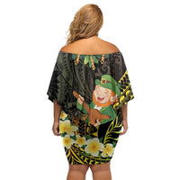 Hawaii Saint Patrick's Day Family Matching Off Shoulder Short Dress and Hawaiian Shirt Ukulele Leprechaun Hau'Oli Maoli Oe! LT14 - Polynesian Pride