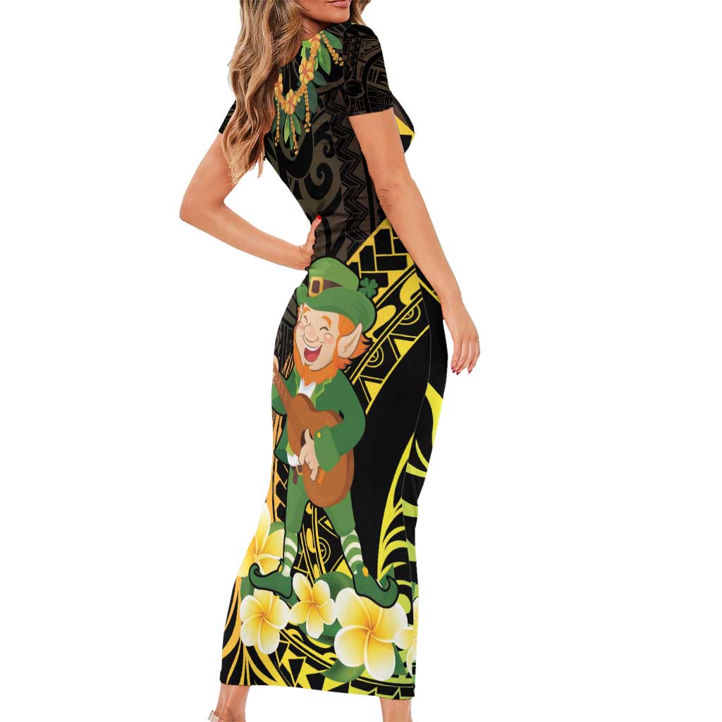 Hawaii Saint Patrick's Day Family Matching Short Sleeve Bodycon Dress and Hawaiian Shirt Ukulele Leprechaun Hau'Oli Maoli Oe! LT14 - Polynesian Pride