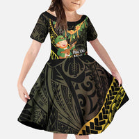 Hawaii Saint Patrick's Day Family Matching Summer Maxi Dress and Hawaiian Shirt Ukulele Leprechaun Hau'Oli Maoli Oe! LT14 Daughter's Dress Reggae - Polynesian Pride