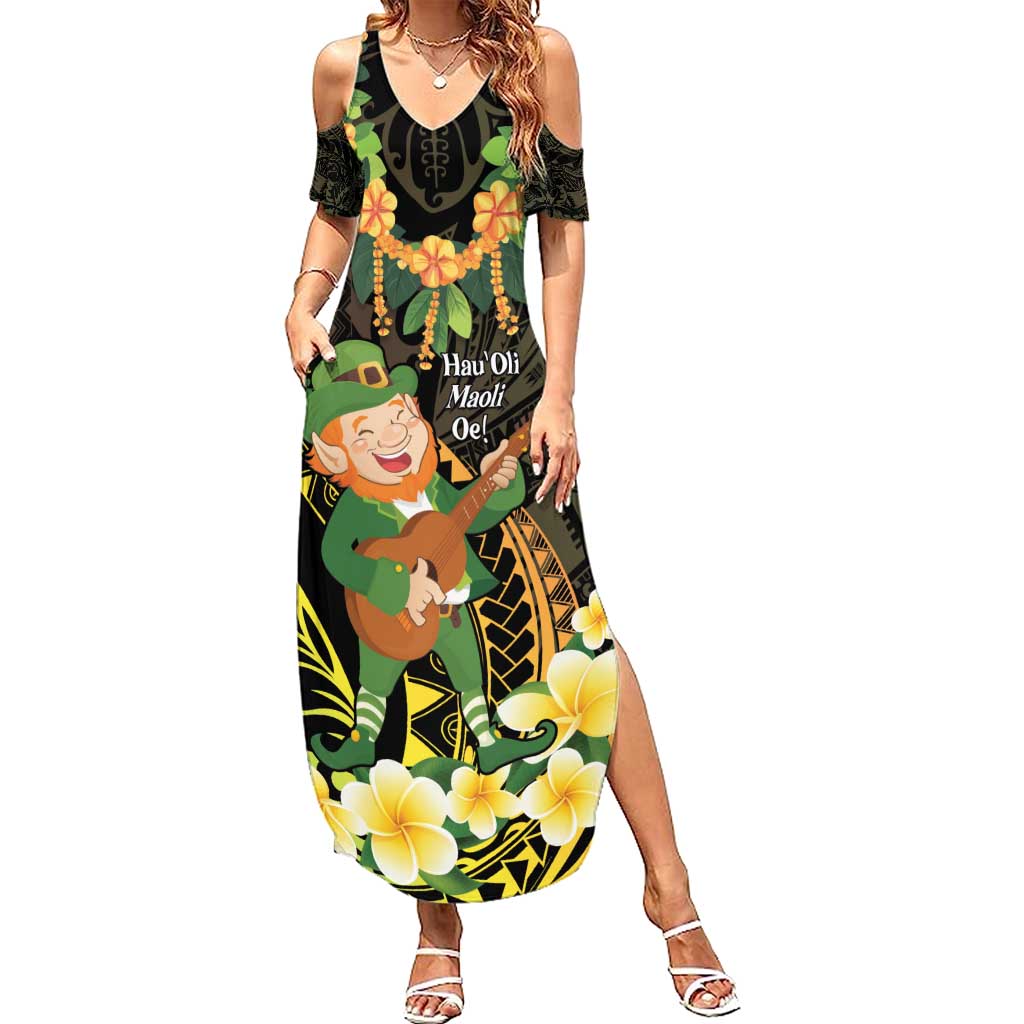 Hawaii Saint Patrick's Day Family Matching Summer Maxi Dress and Hawaiian Shirt Ukulele Leprechaun Hau'Oli Maoli Oe! LT14 Mom's Dress Reggae - Polynesian Pride